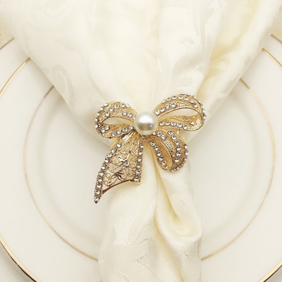UPOUART 1Pc Elegant Golden Alloy Bow-Knot Napkin Holder for Party Banquet Wedding Decoration