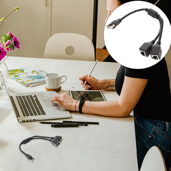 UPOUART 1Pc Lan Network Wire Splitter Adapter Black Rj45 Cable 1 Male to 2 Female Ethernet Ports for Laptop