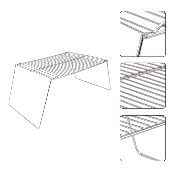 UPOUART 1Pc Plated Silver Stainless Steel Outdoor Camping Barbecue Rack with Sturdy Pot Bracket and Wire Mesh