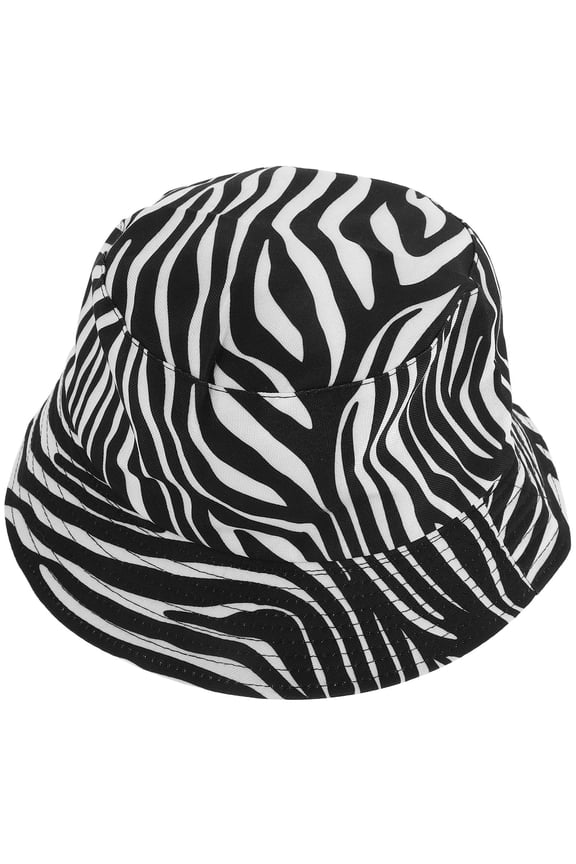 Wide Brim Zebra Pattern Black Bucket Hats for Summer Beach Activities