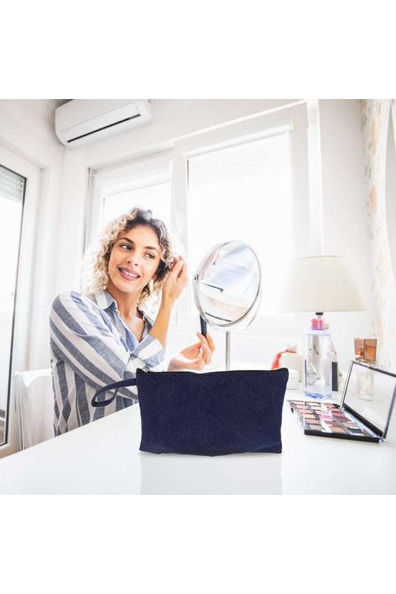 1Pcs Blue Denim Makeup Clutch Bag Small Cosmetic Pouch Travel Skincare Organizer for Women