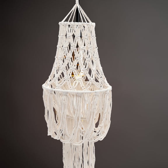 UPOUART Macrame Hanging Lampshade Cotton Rope Woven Bohemian Style Beige Pendant Light Decor