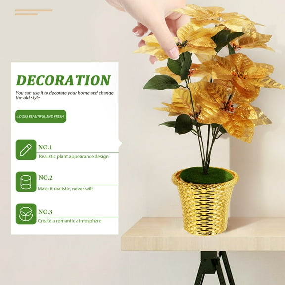 UPOUART Lifelike Golden Poinsettia Artificial Flower for Holiday Home Decor and Festive Seasonal Decoration