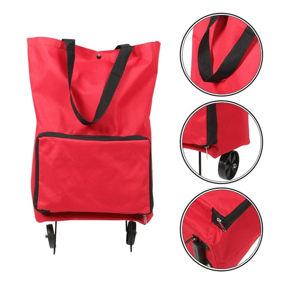 UPOUART 1Pcs Red Collapsible Trolley Bag Square PVC Cloth Metal Foldable Shopping Cart for Traveling Daily Use