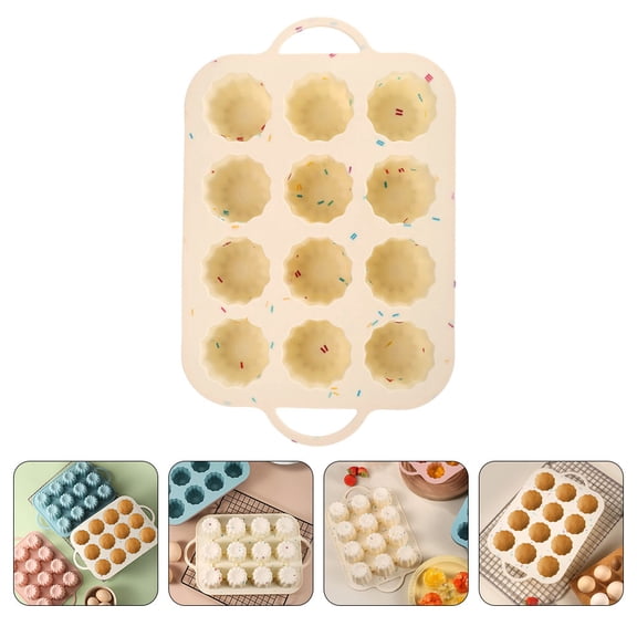 UPOUART Beige Silicone Muffin Mold Nonstick Bakeware with Elegant Lace Pattern for Baking and Muffins