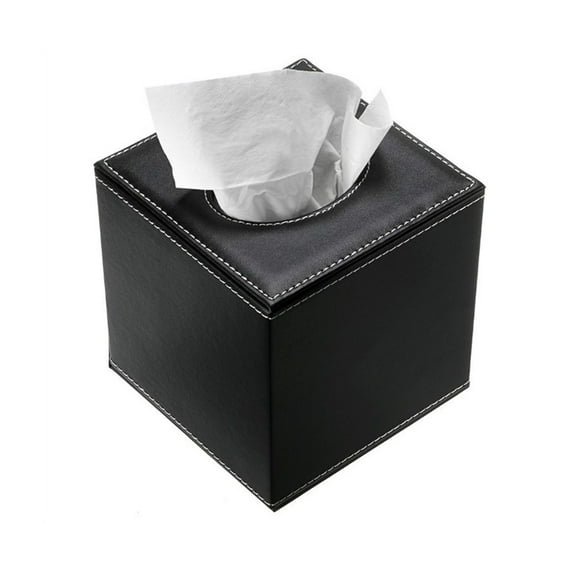 UPOUART 1Pcs Tissue Box Tissue Paper Holder Pu Leather Square Black Paper Organization for Office Use Indoor