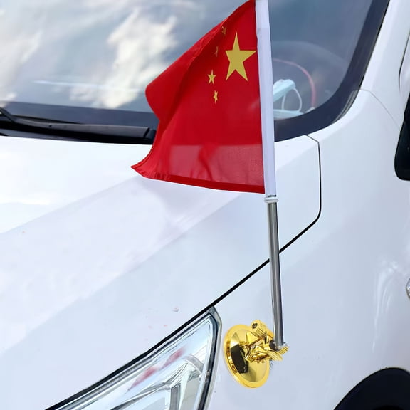 UPOUART 1Pcs Universal Vehicle Flagpole Bracket Golden Stainless Steel Car Flag Mount Tool for Outdoor Use