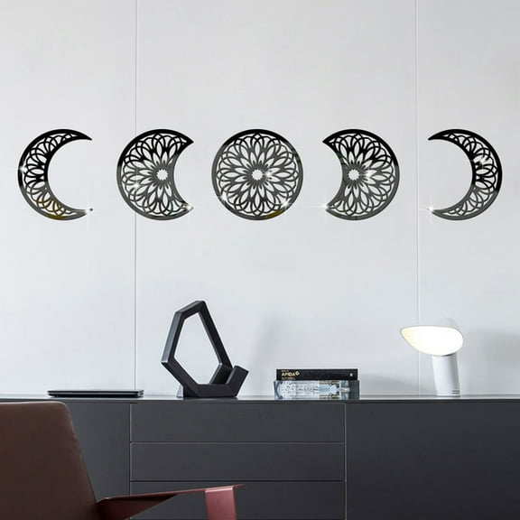 UPOUART 1Set Black Acrylic Moon Mirror Decal Removable Wall Sticker for Bedroom Living Room Bathroom Home Decor