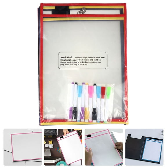 UPOUART 1Set Daily Use Sheet Protector File Pocket with Marker Holder and Metal Grommet