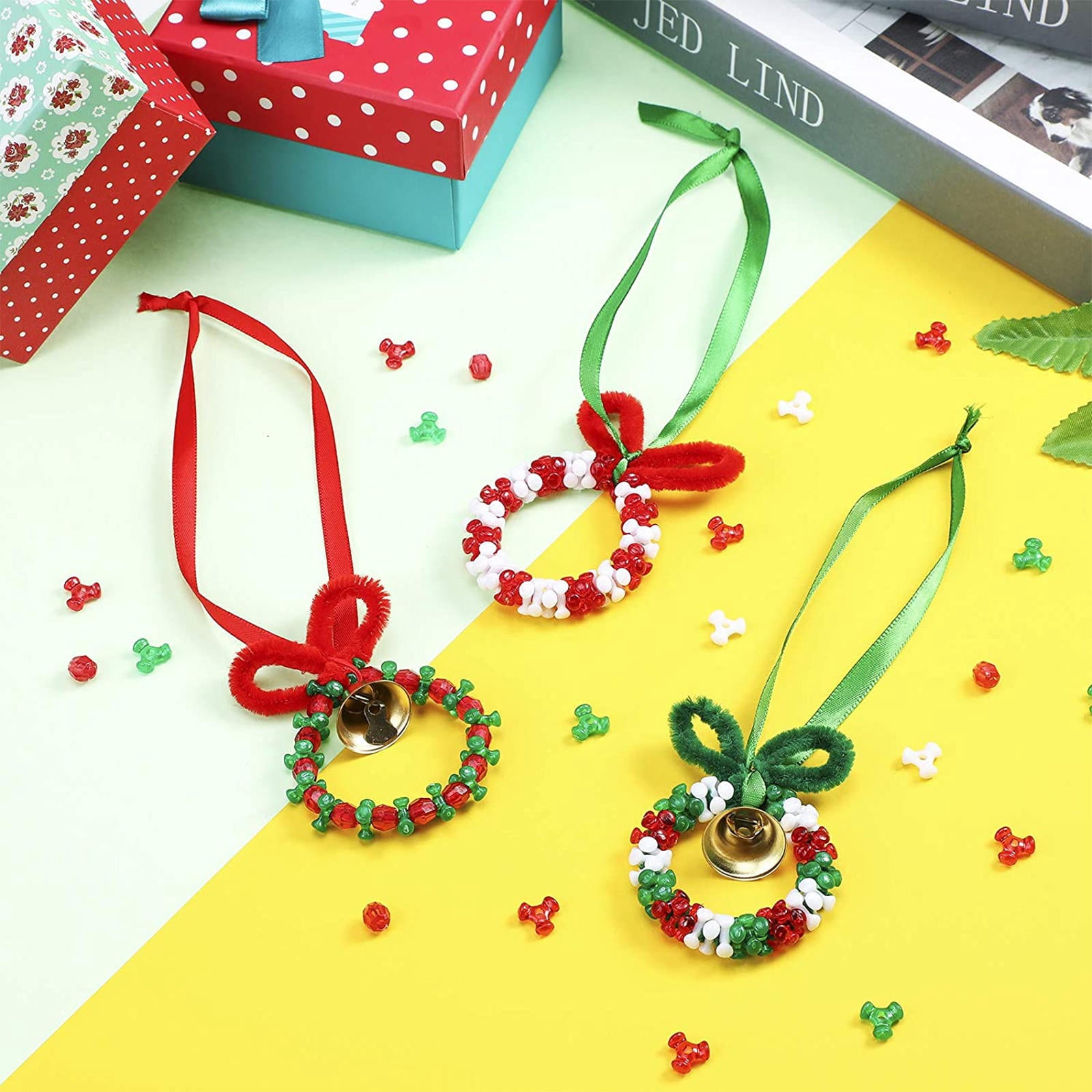 UPOUART 1 Set Glittery Shaped Beads and Small Alloy Bells for Christmas DIY Crafts