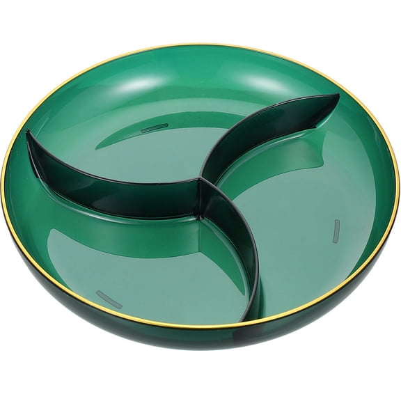 UPOUART Dried Fruit Plate Three-Grids Parties Green PET Plastic 1Set