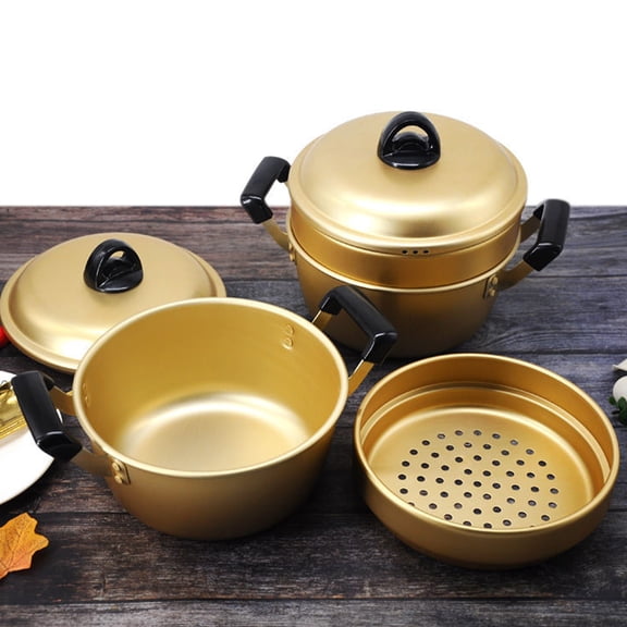 UPOUART 1Set Golden Cooking Pot with Lid Aluminum Alloy Stew Pot for Home Use Rapid Even Heating