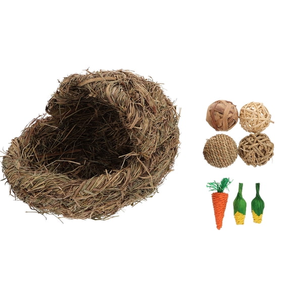 UPOUART 1Set Hamster Hut Natural Grass Nest Assorted Colors Soothing Retreat for Small Pets
