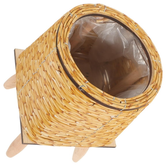 UPOUART Nordic Style Light Brown Wooden Woven Basket for Balcony and Living Room Indoor Plant Stand 1Pack