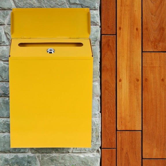 UPOUART Yellow Iron Mailbox with European Style, Secure Outdoor Wall-Mounted Mailbox for Home and Office - 1 Piece