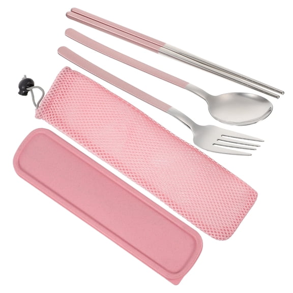 UPOUART 1Set Travel Cutlery Set with Wear Resistant Spoon Fork and Pink Storage Container for Outdoor