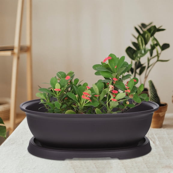 UPOUART 1Set Versatile Dark Brown Plastic Plant Container Oval Planter Pot for Home and Garden