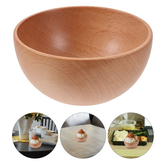 UPOUART Wood Fruit Bowl Light Brown Salad Serving Restaurants Daily Life 1Set