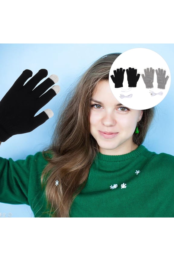 2 Pairs Heat Gloves Touchscreen Compatible Grey Heated Mitts for Women Skiing
