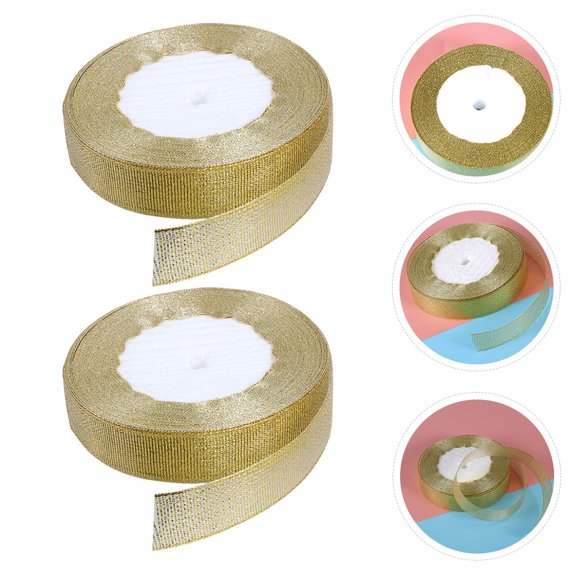 UPOUART Golden Polyester Ribbon 2CM Width 22M Length Packaging Ribbon 2 Rolls