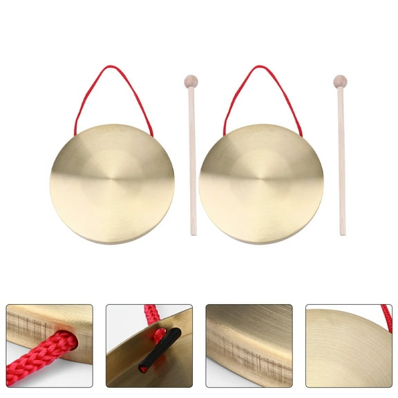 UPOUART 2 Sets Brass Instruments Hand Cymbals Golden with Wooden for Traditional Festivals Sound Production