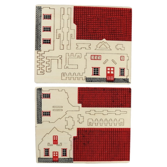 UPOUART 2 Sets Miniature Houses For Crafts Wooden Puzzle For DIY Activity