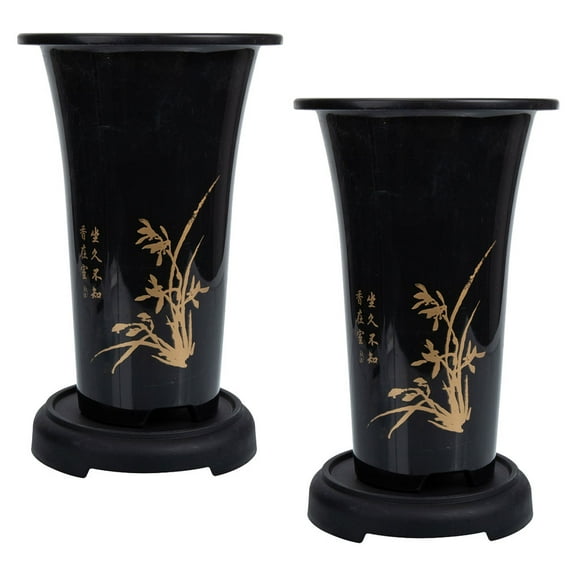 UPOUART 2-Pack Black Ceramic Orchid Pots with Breathable Drainage Holes, Ideal for Indoor and Outdoor Plants