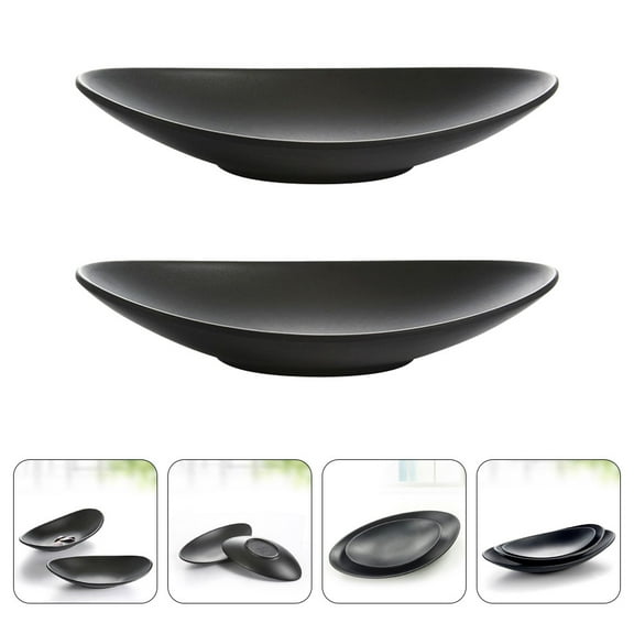UPOUART 2-Pack Black A5 Mine Ingot Shaped Japanese Style Sushi Plates for Food Display and Serving