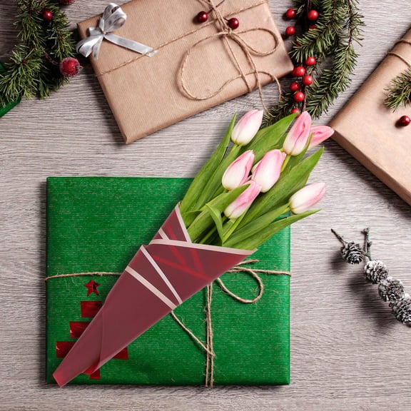 UPOUART 20-Pack Elegant Dark Red Floral Wrapping Paper Sheets with OPP Plastic Film for Home and Use