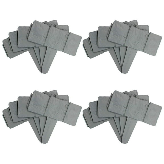 UPOUART 20Pcs Plastic Stone Shape Garden Fence Border Grey for Yard Decoration and Lawn Maintenance