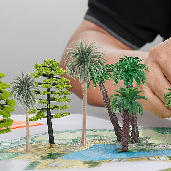 UPOUART 20 Pieces Realistic Olive Green Plastic Trees for Model Train Scenery, Diorama, and Sand Table Decoration