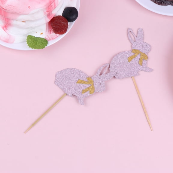 UPOUART 24Pcs Pink Bunny Easter Cake Toppers Paper Picks for Decorating Cakes Cupcakes and Party Desserts