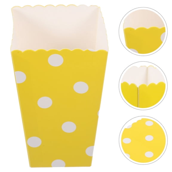 UPOUART 24Pcs Yellow Paper Popcorn Boxes for Party with Cute Dots Pattern and Safe Material