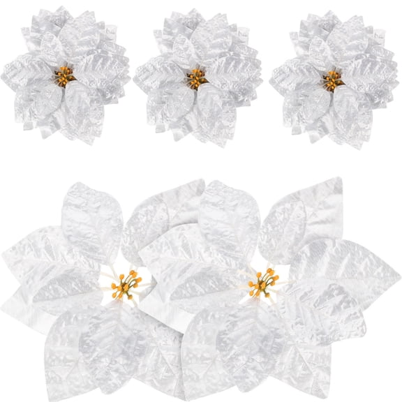 UPOUART 28pcs Artificial Glitter Poinsettia Flower Silver Cloth Decoration for Women