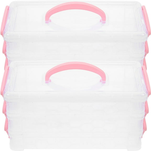 UPOUART 2Pcs 3 Layers Stationery Box Stackable Transparent Plastic Pencil Case Large Capacity Organizer