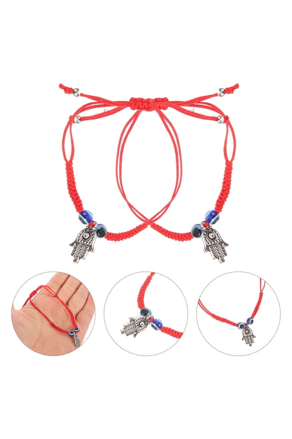 2-Pack Adjustable Red String Evil Eye Bracelets with Glass Alloy Charm for Everyday Wear Minimalist Style