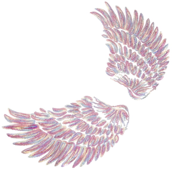 UPOUART 2-Pack Iron-On Angel Wings Craft Patches with Glitter Sequins for Clothing, Jackets, Bags, and Accessories