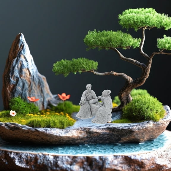 UPOUART 2Pcs Artistic Grey Sandstone Garden Statue Decor for Bedroom and Car Desktop Ornament