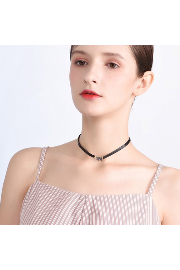 2Pcs Black Collarbone Chain Necklace Fashion Neck Jewelry with Fine Texture