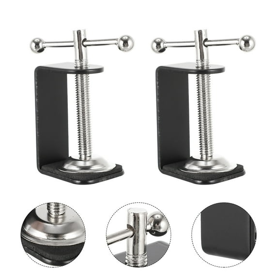 UPOUART 2-Pack Black Adjustable Stainless Steel Table Mounting C-Clamps for Desk, Cantilever Design, Heavy Duty Clamp Set