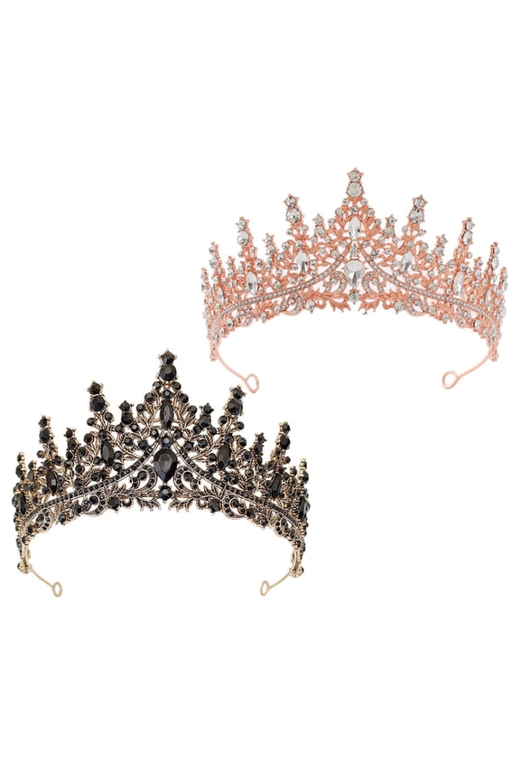 2Pcs Bridal Rhinestone Crown Headband Stable Fit for Wedding Prom Party Assorted Colors