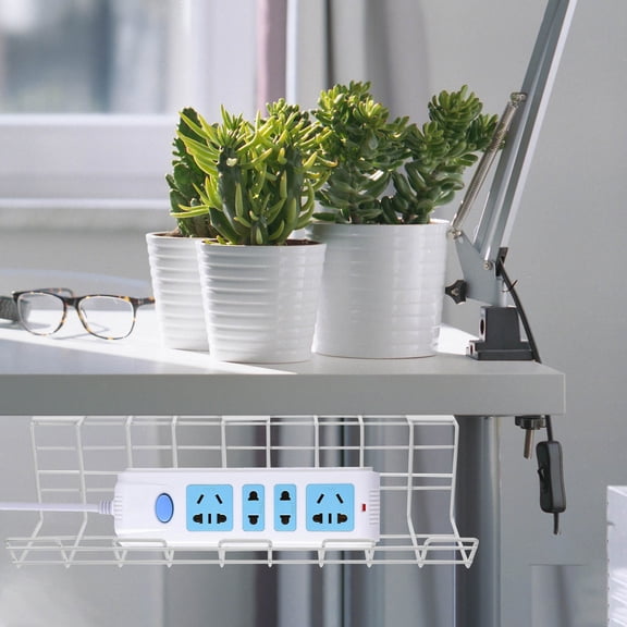 UPOUART 2-Pack White Iron Cable Storage Organizers Rectangular Under Table Cord Management