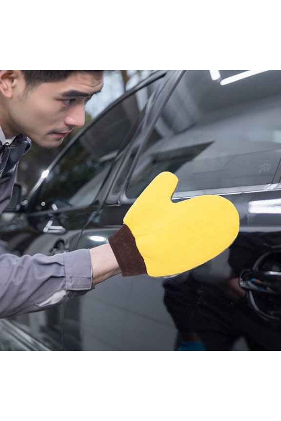 2Pcs Car Dusting Gloves Light Yellow Buffing Pad for Car Waxing and Maintenance