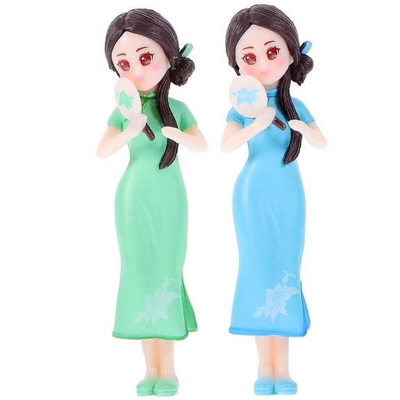 UPOUART Set of 2 Elegant Resin Cheongsam Figurines for Home and Office Decor, Asian Style Artistic Collectible Statues