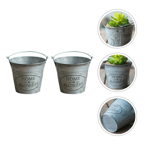 UPOUART 2Pcs Classic Square Iron Bucket Flower Planter Assorted Color Indoor Use