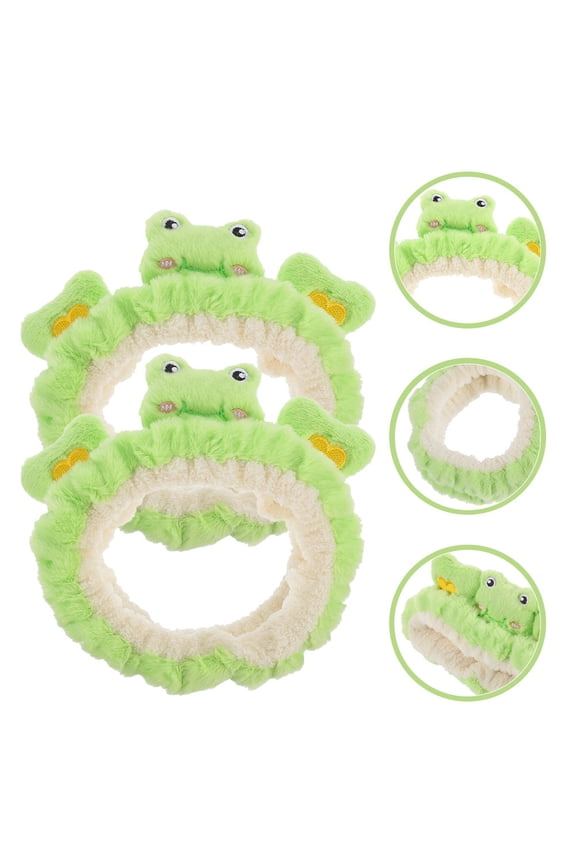Cute Frog Headband Soft Green Plush for Spa and Makeup Decor 2Pcs