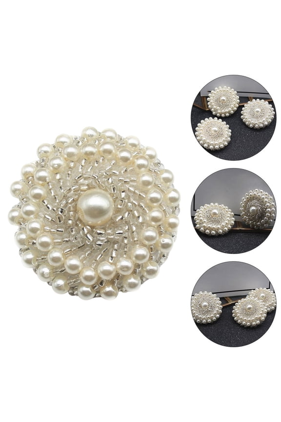 Set of 2 White Decorative Fashion Buttons with Faux Pearls for Coats, Jackets, and Clothing Accessories