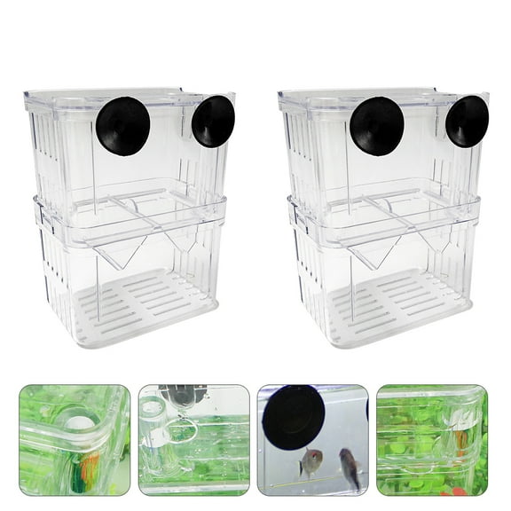 UPOUART 2Pcs Durable Acrylic Fish Hatching Container with Double Layer and Transparent Cover for Fish Tank