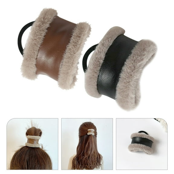 UPOUART 2Pcs Elastic Ponytail Holders for Fine Hair PU Hair Wraps Assorted Colors