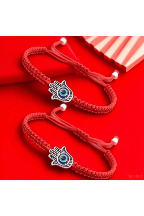 Set of 2 Handcrafted Evil Eye Bracelets for Family, Adjustable Unisex Jewelry